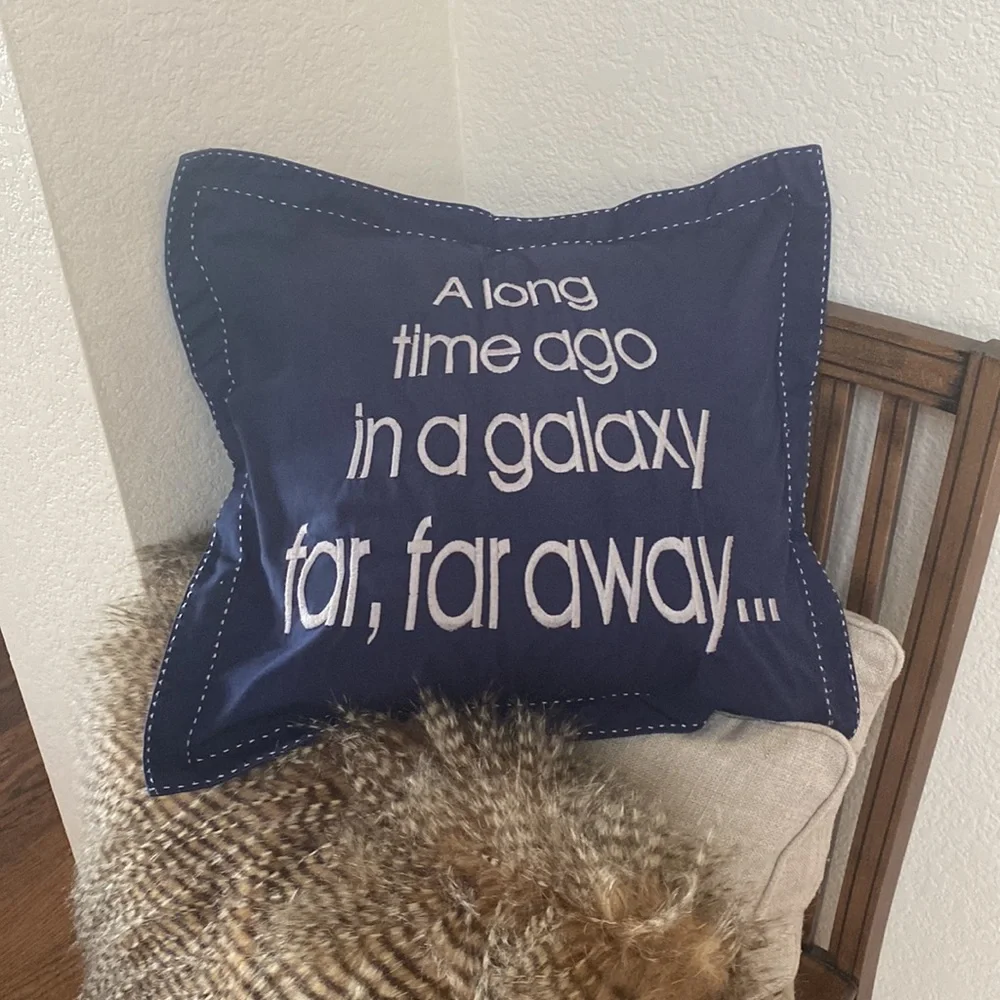 Pottery Barn Kids Star Wars navy pillow.  Galaxy Far Far Away. - Picture 7 of 7